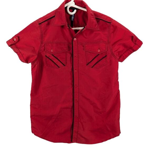 True Rock Shirt Mens Small Slim Fit Red Button Up Poker Camp Bowling Retro - Picture 1 of 7